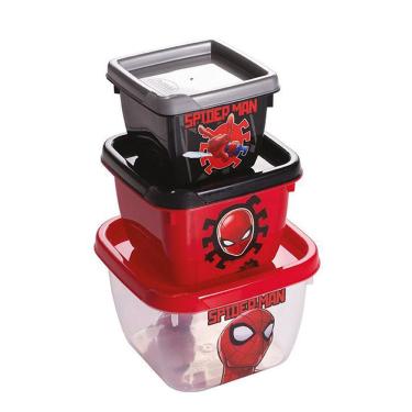Imagem de Conjunto com 3 Potes Quadrado Spiderman 13494 Plasutil