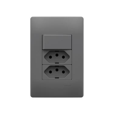 Imagem de Interruptor Simples E Tomada Dupla 2p+t 20a Fame Habitat Onix Com Placa 4x2 Onix