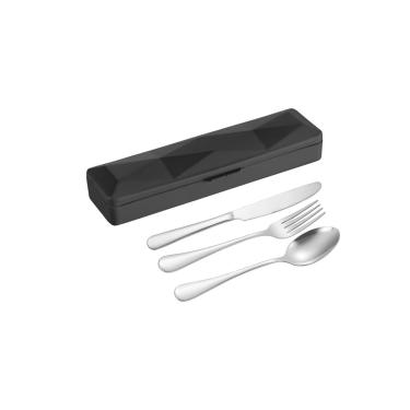 Imagem de Talheres Garfo Faca Colher Aço Inox e Estojo Preto 4un