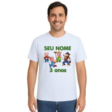 Imagem de Camiseta Lobo Mau Três Porquinhos Personalizada - Use P4, Branco, Adul