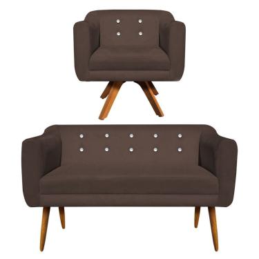 Imagem de Kit 1 Namoradeira e 1 Poltrona Giratória Julia Suede Marrom