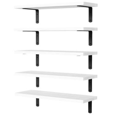 Imagem de Prateleiras flutuantes DOLLFIO 5 conjuntos de madeira branca montadas 