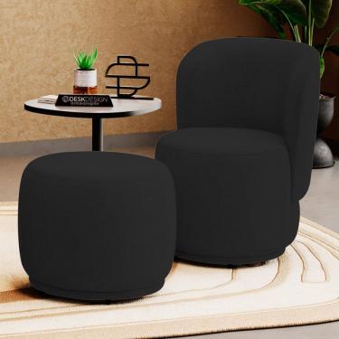 Imagem de Poltrona Decorativa com Puff Orgânico Molly Veludo Preto - Abmaza