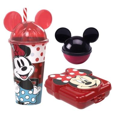 Imagem de Kit Lancheira Minnie Disney Copo 500ml, Sanduicheira E Porta Frutas - Plasútil