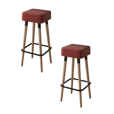 Imagem de Kit 02 Banquetas Quadradas Milao Corano Telha S02 - D'rossi