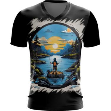 Imagem de Camiseta Gola V Pesca Esportiva Peixes Azul Paz 9 - Kasubeck Store®, I