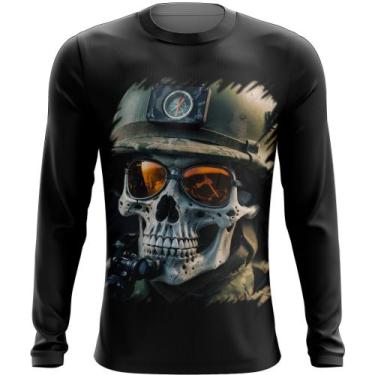 Imagem de Camiseta Manga Longa Caveira Militar Logo Guerra 5 - Kasubeck Store®, 