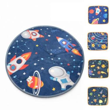 Imagem de Tapete infantil astronauta quarto bebe menino azul 80cm antiderrapante