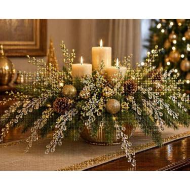 Imagem de Kit 02 Galhos Decorativos Natalino Berry Perolado Verde-60cm - Grillo
