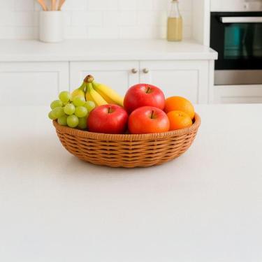 Imagem de Cesto De Frutas Palha Redonda E Concha 2 Modelos Fruteira - DOLCE HOME