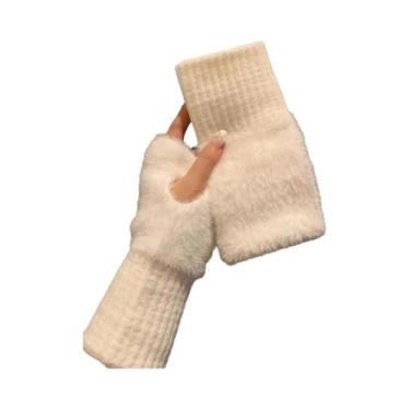 Imagem de Luvas Femininas De Lã Luxuosas De Meio Dedo Com Toque De Pelúcia Para 