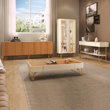 Imagem de Conjunto de Móveis para Sala Texas Virginia Rennes 4 Portas 3 Prateleiras MDF e MDP 90cm Off White Cinamomo Gran Belo