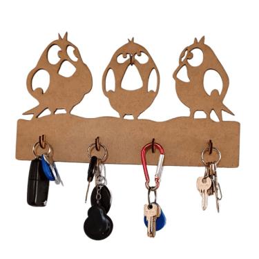 Imagem de Porta Chaves de Parede Pássaros em MDF Cru Corte a Laser 18cm X 15cm Amadeirado Lenobre