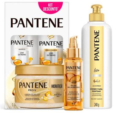 Imagem de Kit Pantene Liso Extremo Shampoo + Condicionador + Creme + Máscara Hid