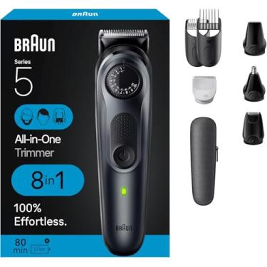 Imagem de Braun Kit All-in-One Style Série 5 5471, aparador 8 em 1 para homens com aparador de barba, aparador de corpo para paisagem, cortadores de cabelo e mais, lâmina ultra-afiada, 40 configurações de comprimento, à prova d'água