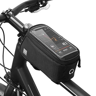 Imagem de yeacher Tela sensível ao toque moldura frontal impermeável tubo superior bolsa de bicicleta capa dura bolsa de armazenamento frontal de bicicleta de grande capacidade