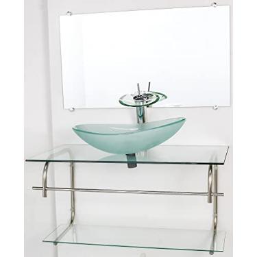 Imagem de GABINETE DE VIDRO PARA BANHEIRO INOX 80CM CUBA OVAL INCOLOR