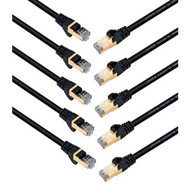 Imagem de JAVEX CAT 6A / CAT 7 Cabo de rede Ethernet Cabo de Internet RJ45 Padrão 600MHz 10Gbps UL Listed Jumper LAN para Modem Router Computador Switches 1 FT Pacote com 10 Preto