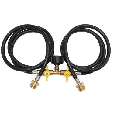 Imagem de Mangueira divisora Y de propano de 2 vias, mangueira adaptador conversor de tanque de propano CGA (1,5 m), conjunto de mangueira de extensão de alta pressão 350PSI, serve para tanque de gás QCC1/Type1 de 9 kg e fogão de acampamento