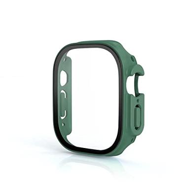 Imagem de KGFCE Vidro + capa para Apple Watch Case Ultra 49mm PC Bumper Capa Temperada Protetor de Tela Shell Iwatch Accessorie Series Ultra Cover (Cor: Verde Exército, Tamanho: Ultra 49MM)