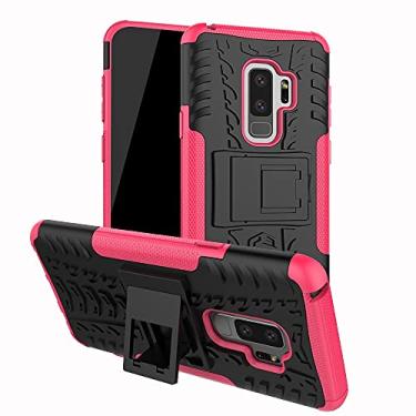 Imagem de Capa protetora para capa traseira compatível com Samsung Galaxy S9 Plus, TPU + PC Bumper Capa robusta híbrida de grau militar, capa de telefone à prova de choque com capa protetora de suporte (cor: vermelho rosa)