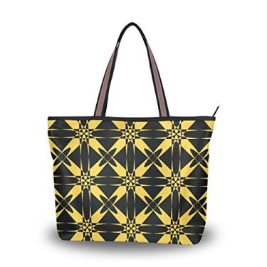 Imagem de Sacola abstrata preta amarela xadrez tartã bolsa de ombro para mulheres e meninas, Multicolorido., Medium
