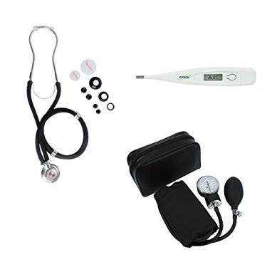 Imagem de Kit Medidor De Pressão Esfigmomanometro + Esteto Termometro (Preto)
