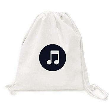 Imagem de Mochila branca de lona com cordão e notas musicais para viagem