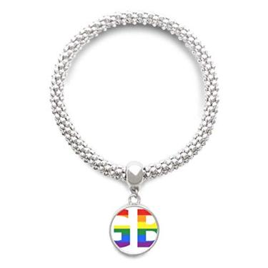 Imagem de DIYthinker LGBT Pulseira de prata com suporte bissexual, transgênero, bracelete ajustável