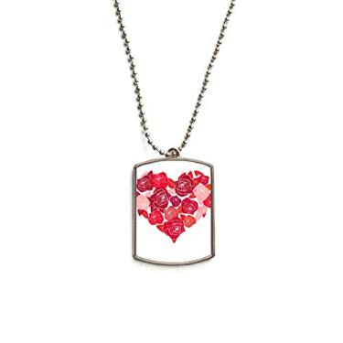 Imagem de Colar rosa em forma de coração com pingente de corrente de aço inoxidável para cães com rosas em formato de coração