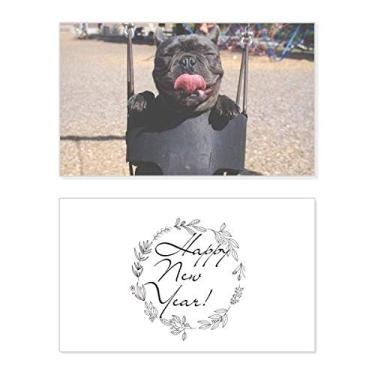 Imagem de Foto para fotografia de animais de estimação Bulldog Festival de Ano Novo Cartão de felicitações Mensagem de abençoamento Presente