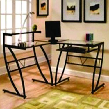 Imagem de Conjunto de escrivaninhas com tampo de vidro pés arredondados