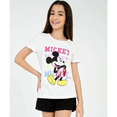 Imagem de Camiseta Juvenil Mickey Paetê Disney Tam 10 A 16