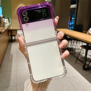 Imagem de Capa transparente luxuosa de cor gradiente para Samsung Z Flip 3 Flip4 ZFlip 4 3 Galaxy Z Flip 3 4 Capa à prova de choque de silicone acrílico, roxo, para Samsung Z Flip 4