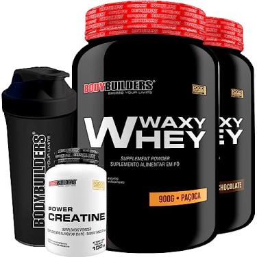 Imagem de Kit 2x Whey Protein Waxy Whey 900g + Power Creatina 100g + Coqueteleira - Bodybuilders (Chocolate e Paçoca)