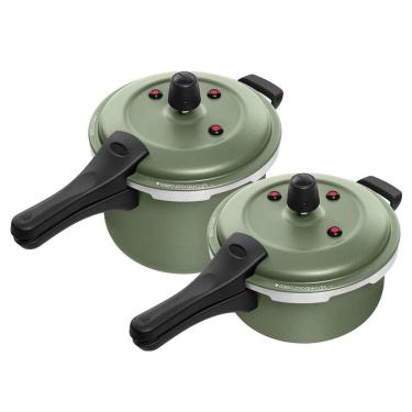 Imagem de Kit Panela De Pressão 3 Litros E 5 Litros Antiaderente Fecho Externo Verde Patolux