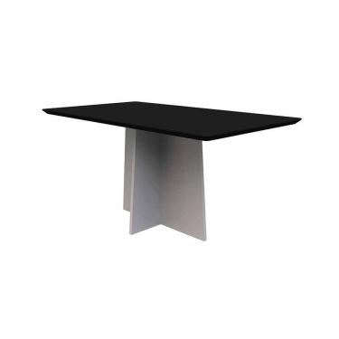 Imagem de mesa de jantar retangular com tampo de vidro anitta preta e off white 160 cm