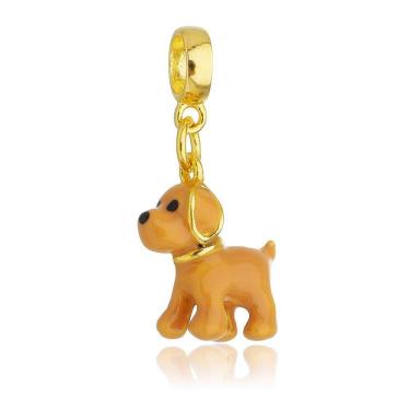 Imagem de Pingente Berloque Cachorro Golden Retriever Amarelo Para Pandora Banhado a Ouro 18k