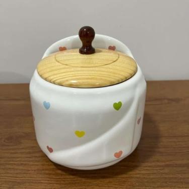 Imagem de Saleiro Branco de Ceramica Decoração Poa Coração Para mesa e Parede