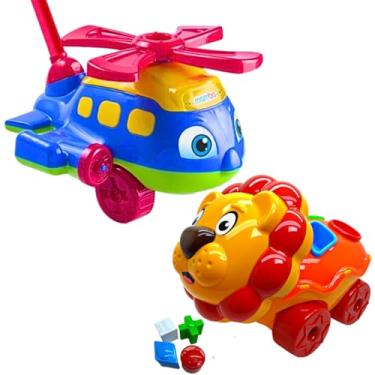 Imagem de Brinquedos Educativos Infantis Pedagógicos Helicóptero Push Plane Leão de Encaixar