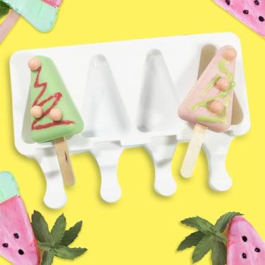 Imagem de Molde de sorvete, molde de silicone para barra de gelo, multigrades, reutilizável, à prova de calor, moldes para fazer sorvete, ferramentas de cozinha (4 picolés triangulares)