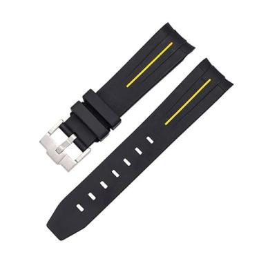 Imagem de AMSOH 20 mm 22 mm 21 mm Pulseira de relógio de borracha para pulseira Rolex marca pulseira masculina substituição relógio de pulso acessórios (cor: preto amarelo-S B, tamanho: 22mm)