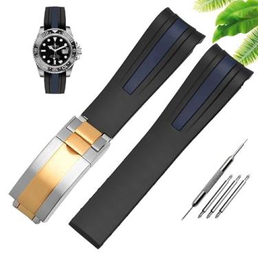 Imagem de SVAPO Pulseira de relógio de silicone de borracha impermeável adequada para relógio Rolex-Watch masculino 20mm 22mm fivela dobrável acessórios de relógio (cor: ouro prata azul, tamanho: 22mm)