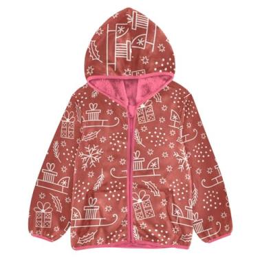 Imagem de KLL Linda jaqueta de lã infantil vermelha de Natal com capuz jaqueta de primavera rosa meninas jaqueta de lã com zíper, Lindo Natal, vermelho, 3 Anos