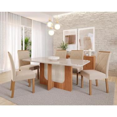 Imagem de Sala de Jantar Louise 180cm com 06 Cadeiras Fernanda Wood Cinamomo/off White/madeira/nude