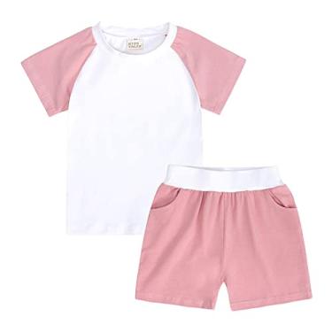 Imagem de Metaxas Bermudas para bebês meninas, cobertores, camisetas de verão, de algodão macio, patchwork, 2 peças, roupas de dormir, rosa, 13-14 Anos