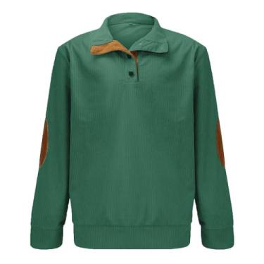 Imagem de Moletom masculino Henley pulôver 2023 vintage gola alta camisa de botão quente veludo cotelê clássico suéter, Za4-verde, XX-Large