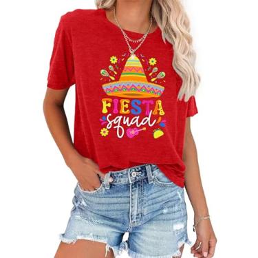 Imagem de Camisetas femininas Cinco De Mayo: Mexican Fiesta Squad Camiseta Sombrero 5 de maio Camisetas estampadas mexicanas, Vermelho, GG