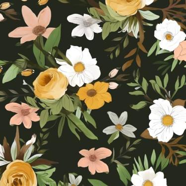 Imagem de XRUIBZI Papel de parede floral verde papel de parede de vinil papel de parede floral colorido papel de contato para armários papel de parede verde autoadesivo à prova d'água para parede de bancada de