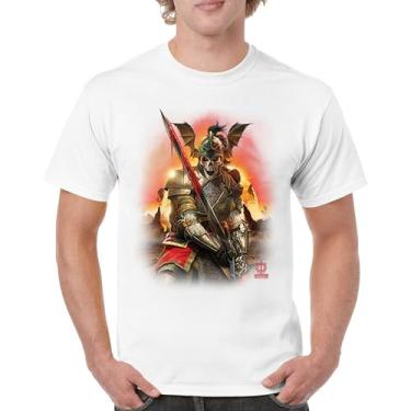 Imagem de Camiseta masculina Apocalypse Reaper Fantasy Skeleton Knight with a Sword Medieval Legendary Creature Dragon Wizard, Branco, G